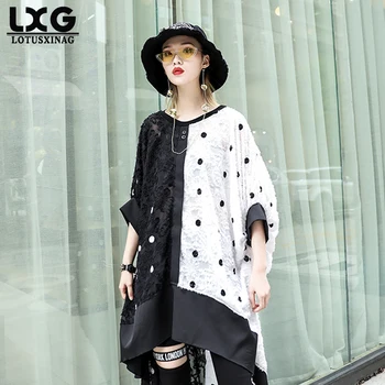 

Maternity Dress New Spring Summer Round Neck Half Sleeve Hit Color Dot Printed Irregular Back Long Big Size Dress Women
