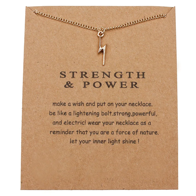 

1pc Simple Lightning Alloy Charms Wish Card Choker Collier Necklaces Links Chains Gold Plate For Women Statement Jewelry Gift