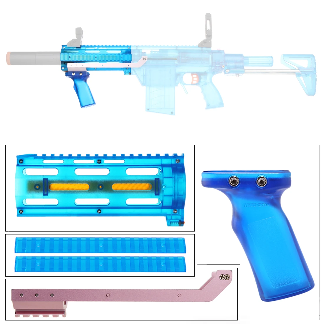 

Worker Barrel Pull-down Kit for Worker Prediction-R Blaster and for Nerf Retaliator - Transparent Blue + Rose Gold