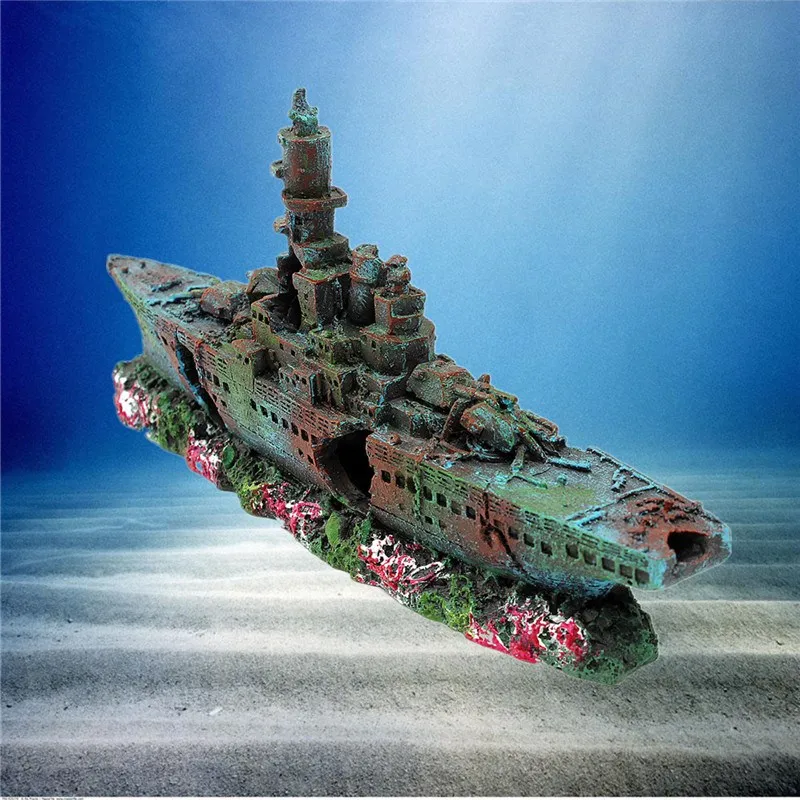 New Resin Aquarium Wreck Boat Decoration Navy War Liberty Destroyer