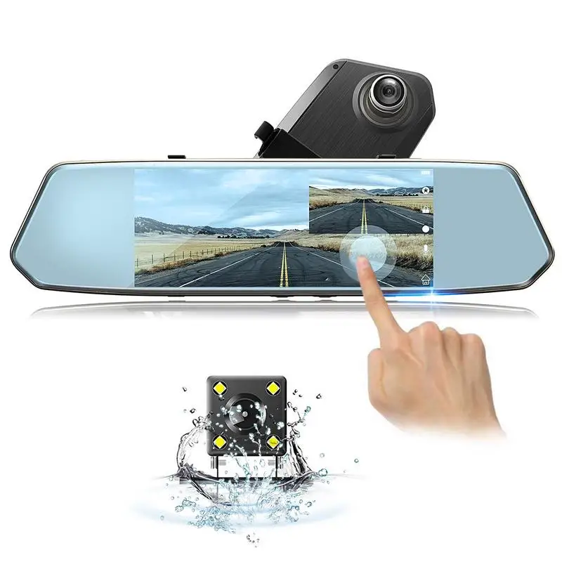 Зеркало заднего вида Камера путешествия Регистраторы 7-дюймовый высокой четкости сенсорный экран-Экран дорожного полотна обратный устройство для записи Изображений автомобиля Камера