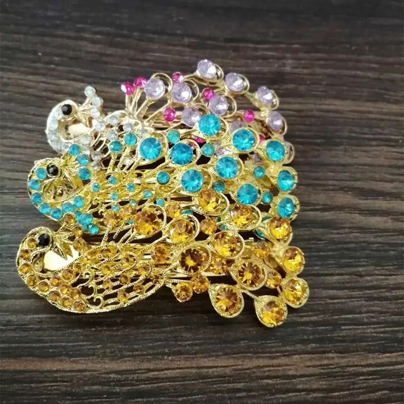 

TB1030 Indian Africa Gold Color Peacock Small Hair Clip Cute Luxury Crystal Wedding Bride Hair Accessories Hair Jewelry Headwear