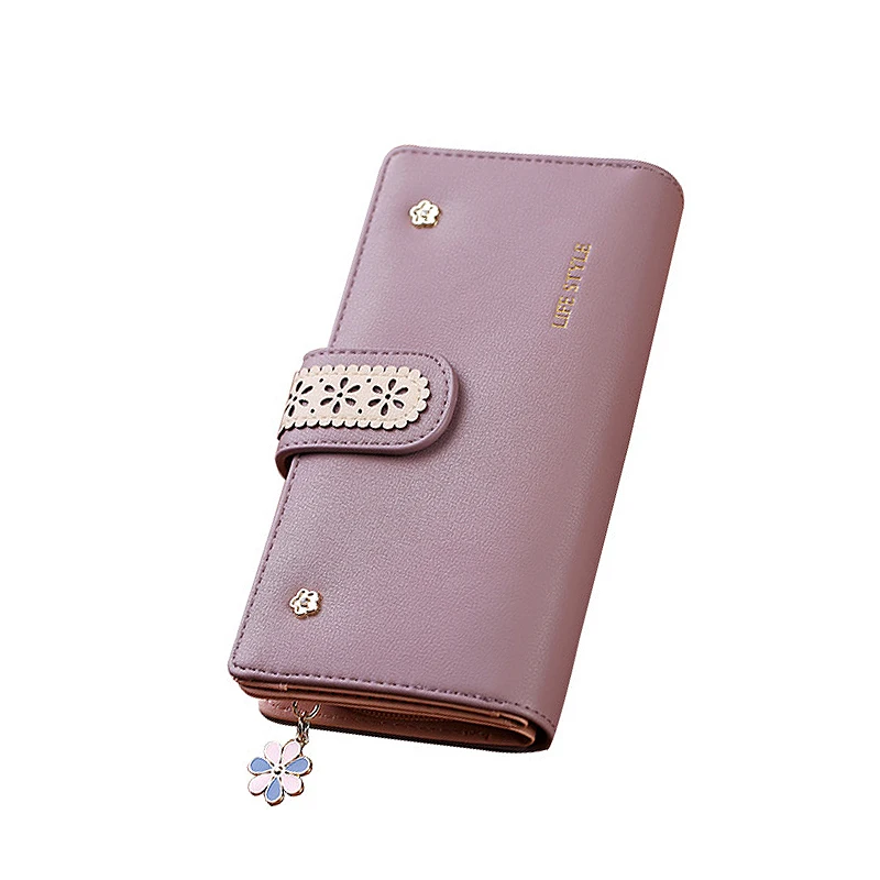 

Hollow out Floral wallets zipper cellphone Cheque purses luxury leather women wallet brand portefeuille femme Clutch card holder