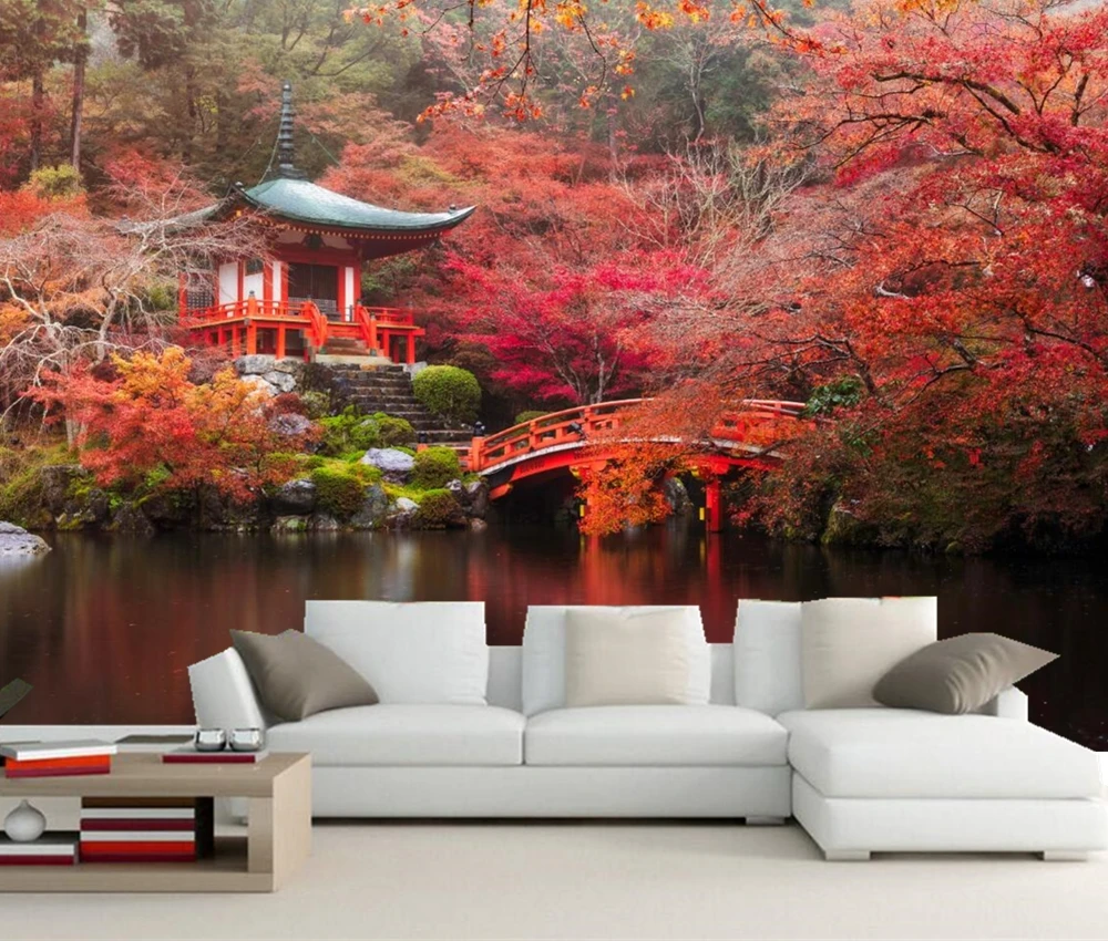 Jepang Musim Gugur Taman Jembatan Kolam Pohon Alam Wallpaper