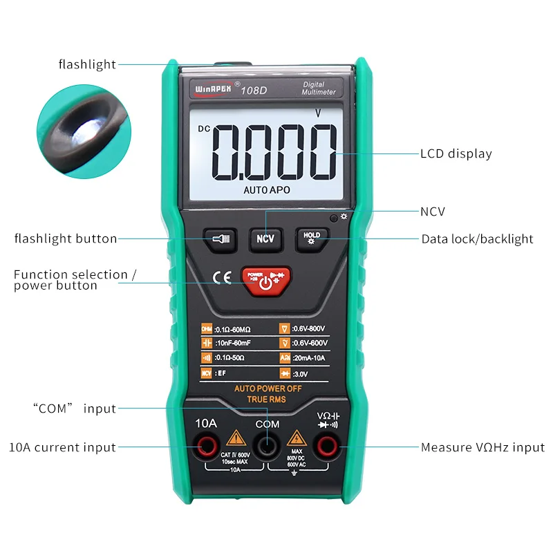 Goede 108D Digitale Multimeter tester autoranging True rms automotriz TRMS 5999 Mearuring met NCV LCD backlight + Zaklamp