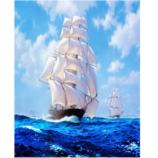 

5d diy diamond painting cross stitch kits 3d embroidery round mosaic pattern boat landscape picture gift