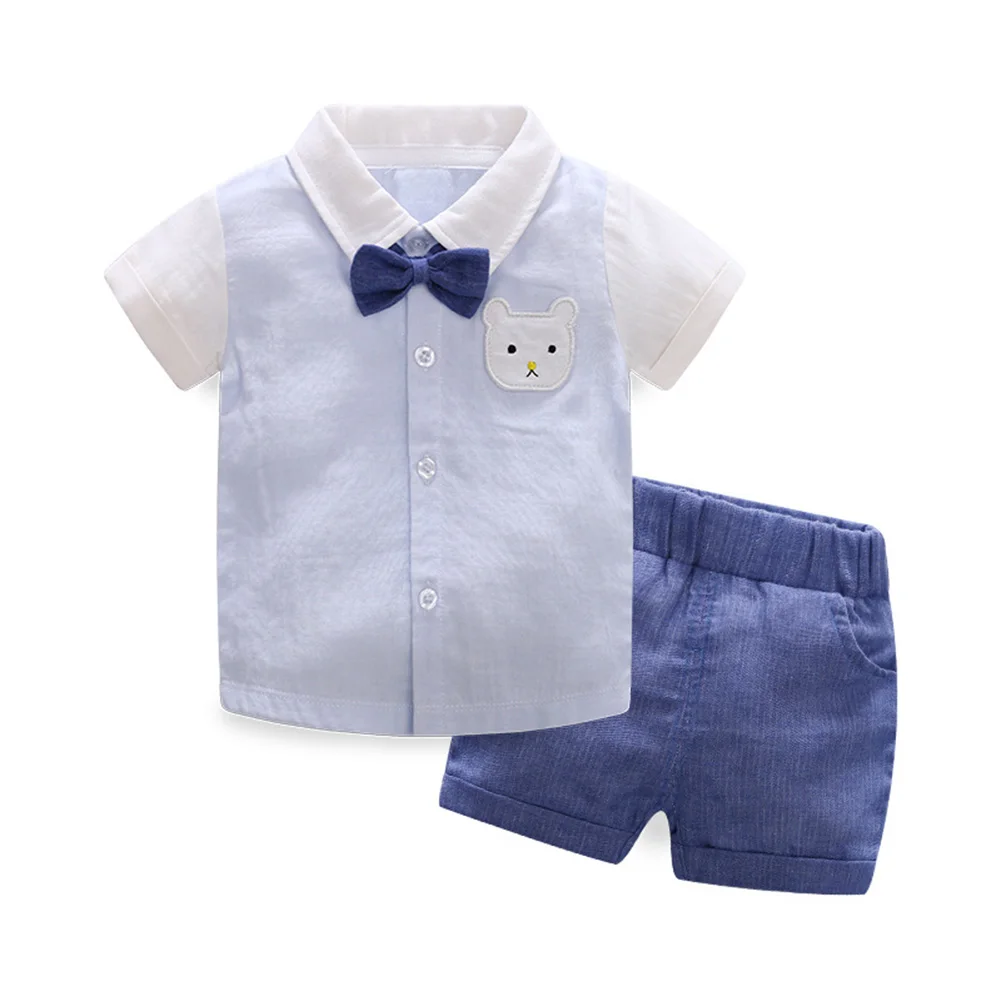 

Baby Boys Short Sleeve Gentleman Outfits Bear Shirt Tops + Shorts Pant Clothing Sets