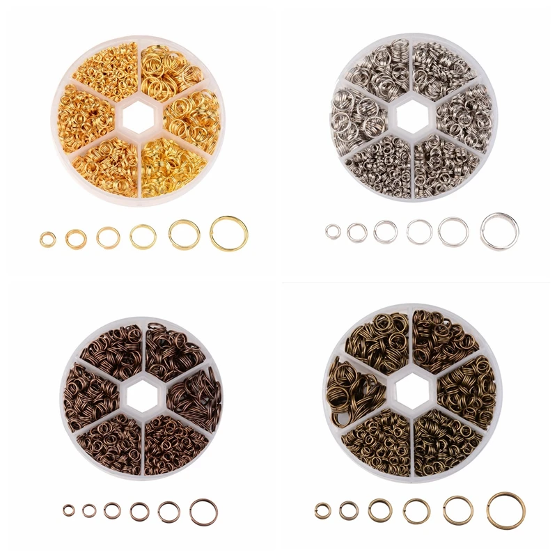 

4mm/5mm/6mm/7mm/8mm/10mm 1 Box Iron Metal Double Jump Rings Jewelry Findings Accessories Wholesale Supplies, Mixed Split