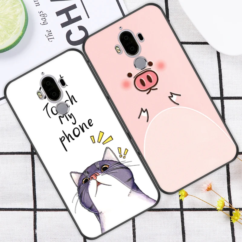 

ShuiCaoRen Shockproof Silicone Case For Huawei Mate 9 Cute Cartoon Cat Pig Phone Cover Bag For Huawei Mate 9 Phone Cases