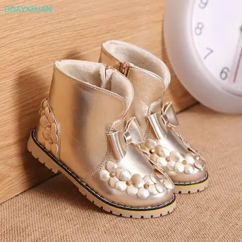 

Girls Martin Boots 2018 New Autumn Winter children's snow boots girls princess Sneakers kids small flower keep warm cotton shoes