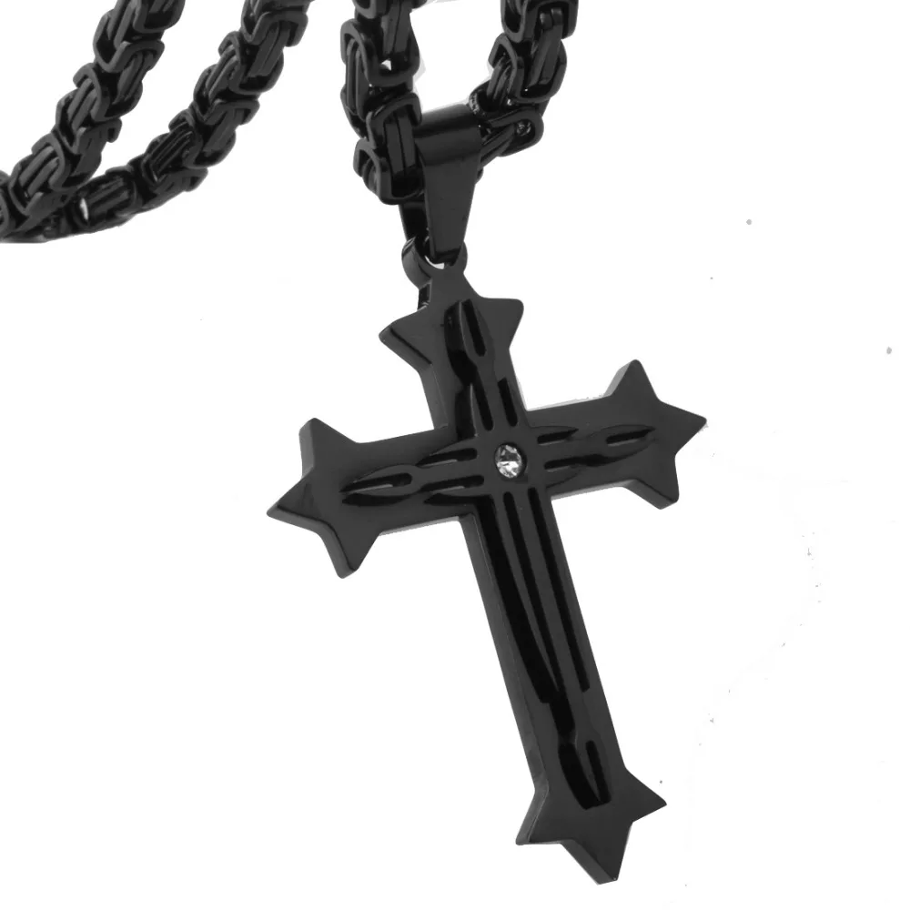 Stainless Steel Men's Large Layered Black Cross Pendant Necklace for Men Jewelry with 16 40 Inch