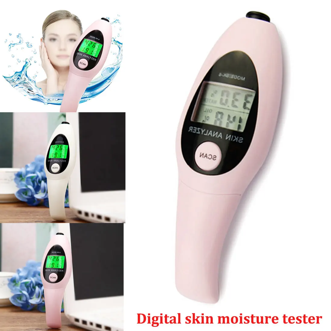 Skin Moisture Tester Pink Professional LCD Monitor Precision Digital