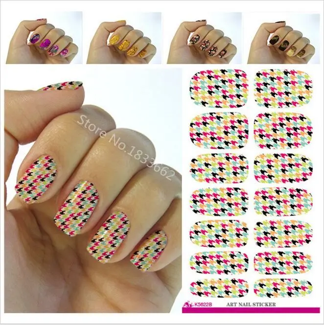 

Nail sticker water Colored Houndstooth Pattern Designs Manicure Decals Fashion Water Transfer Fingernail Foils Stickers adhesive