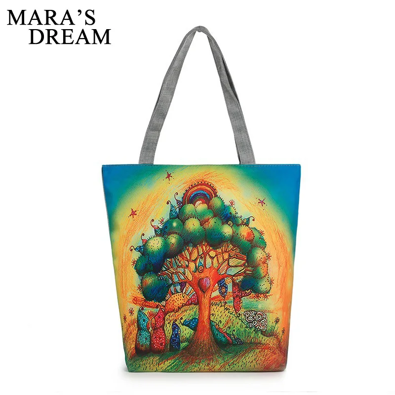 

Mara's Dream Cartoon Owl Printed Shoulder Bag Women Large Capacity Female Shopping Bag Canvas Handbag Summer Beach Bag Ladies