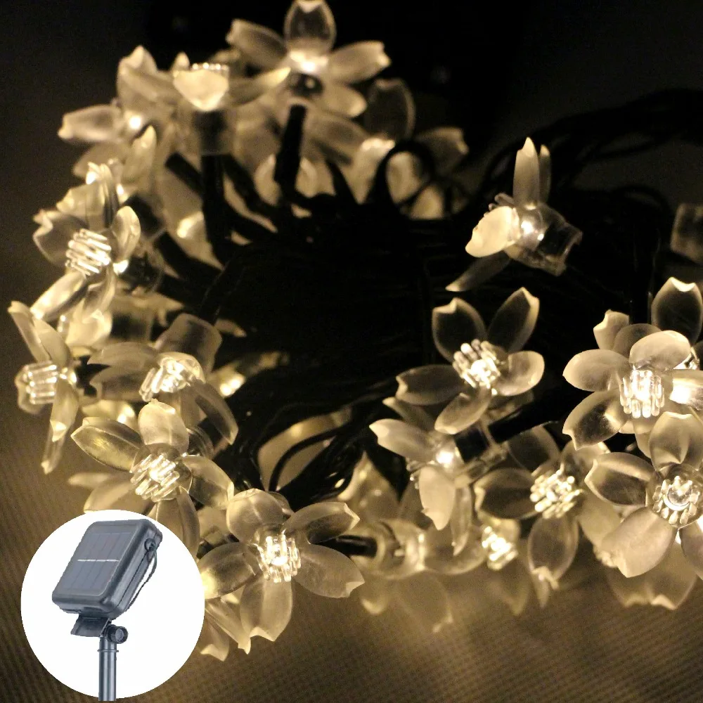 7M 50LEDS Sakura Flower Solar Lamp led String Lights Solar fairy light Christmas Garland Garden