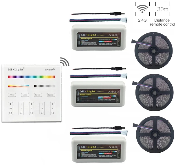 5 м/10 м/15 м/20 М 5050 RGBW RGBWW светодиодный светильник DC12V+ Mi. ight 2,4 г RGBW светодиодный контроллер+ B4 настенный светодиодный пульт дистанционного управления