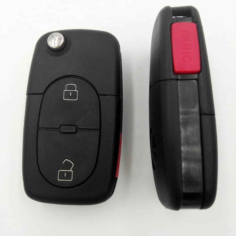 2 Buttons Flip Blank Key Red Panic Button Remote Case Fob For VW Golf 4