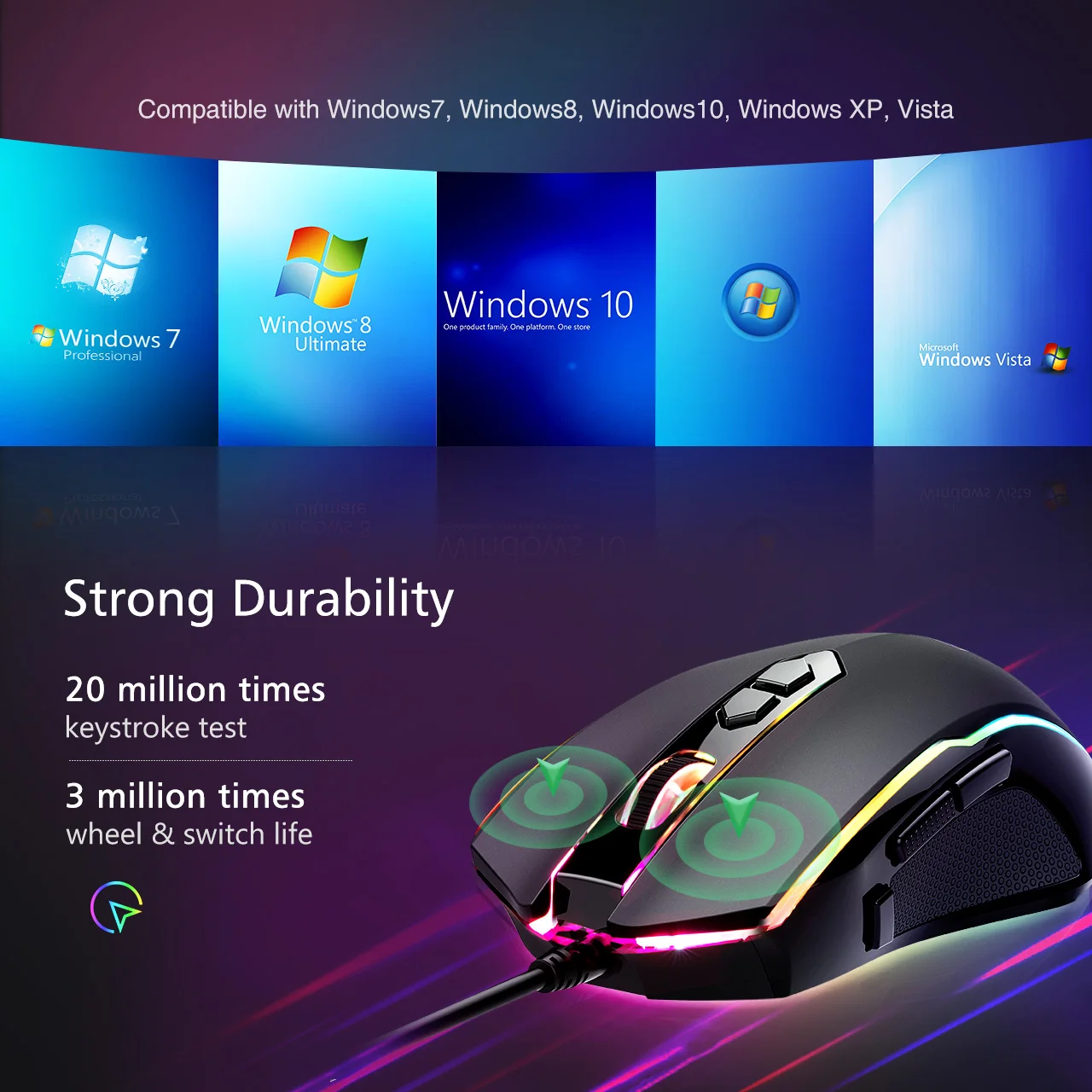 VicTsing RGB Wired Gaming Mouse 8 Programmable Buttons Optical Game Mouse 7200 DPI Cool 7 Light Modes Ergonomic PC Gaming Mice