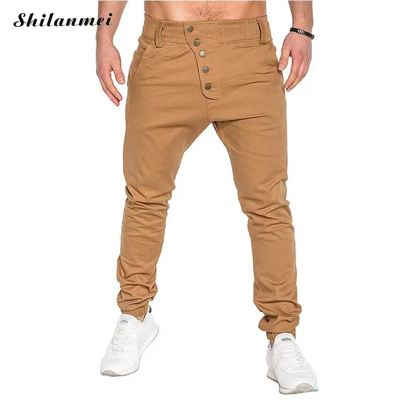 Men Pants 2018 New Fashion Button Harem Pants Male Joggers Pants Slim Fit Causal Long Trousers Mens Joggers Solid Sweatpants