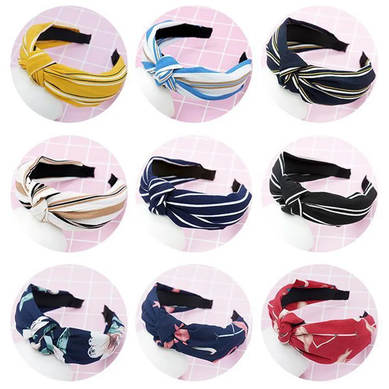 

FANALA 2018 Cute Knot Plastic Hairbands Headbands for Women Girls Fabric Floral Print Hairband Wide Hair Band Accessories