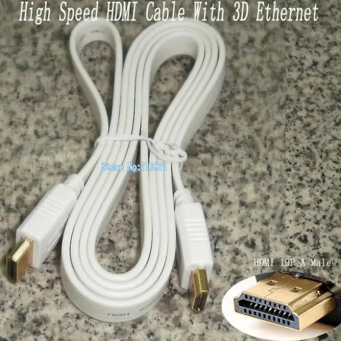 

High Speed Audio Video HDMI Line White Flat Soft 1.4 Version 3D Ethernet HDMI Cable Home Theater DVD projector HDTV HDMI Wire
