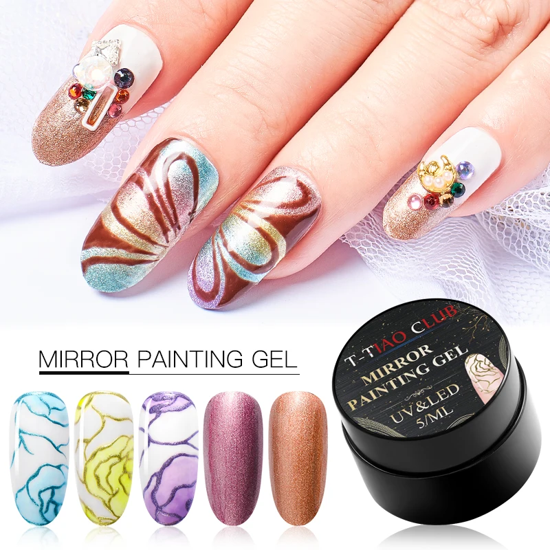 

T-TIAO CLUB Metallic Color Nail Gel Polish Painting Flowers Drawing Varnish Gold Silver Mirror Glitter UV Gel Manicure Lacquer