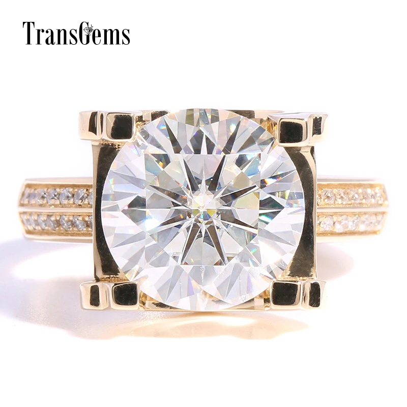 

5ct Carat TRANSGEMS EF Colorless Moissanite Jewelry Wedding Engagement Rings 14K Yellow Gold Real Diamonds Accents Woman Band