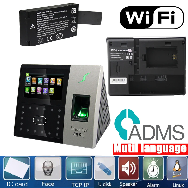 

ZKteco iFace702 wifi Biometric face recognition face fingerprint and IC card time clock access control machinetime attendance