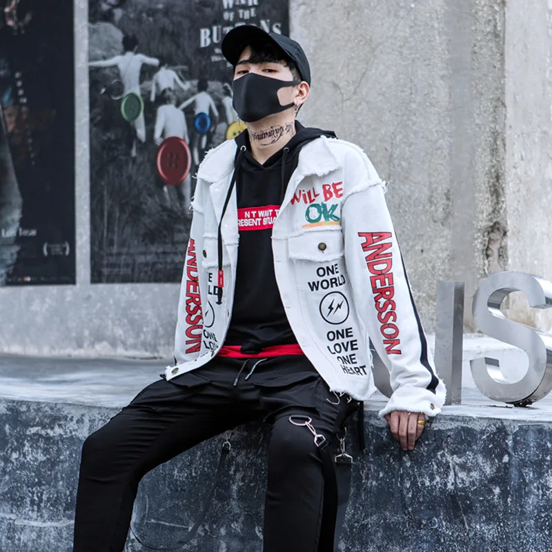 Male Casual Coat Outerwear Couple Shirts Letter Printing Jacket Men Streetwear Hip Hop Casual White Denim Jacket Male Casual Coat Outerwear Couple Shirts Letter Printing Jacket Men Streetwear Hip Hop Casual White Denim Jacket