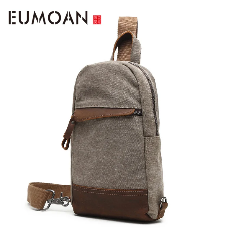 

EUMOAN Retro trendy chest bag, men's canvas shoulder bag, casual slant bag