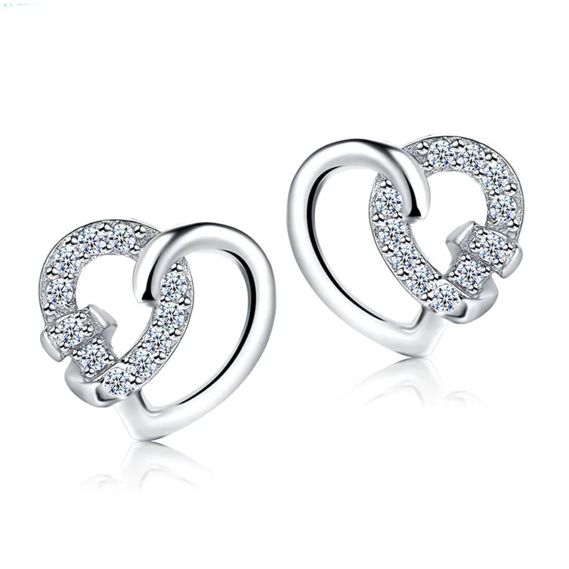 

JEXXI Romantic Heart Stud Earrings For Women 925 Sterling Silver CZ Crystal Jewelry Zircon Wedding Earring With Free Shipping