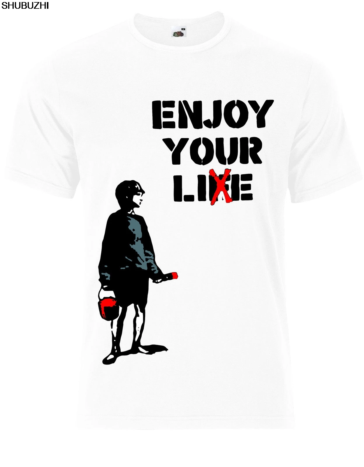 

Banksy Enjoy Your Life 'Living A lie' London Street Art Mens Tshirt Tee Top AG72 Cool Casual pride t shirt men sbz396