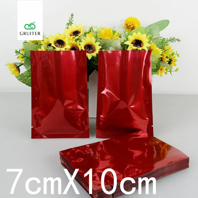 7x10cm(2.75x4in) Open Top Bags 100pc Red Glossy Heat Sealable Package