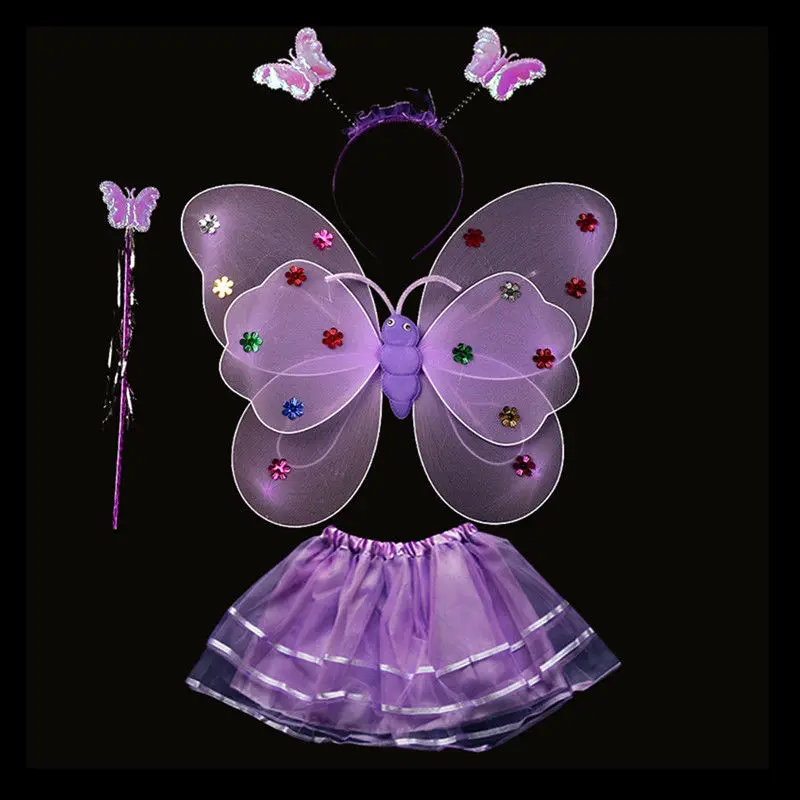 Rainbow Butterfly Wings Headband Wand Kit Fancy Dress Costume Party Accessories