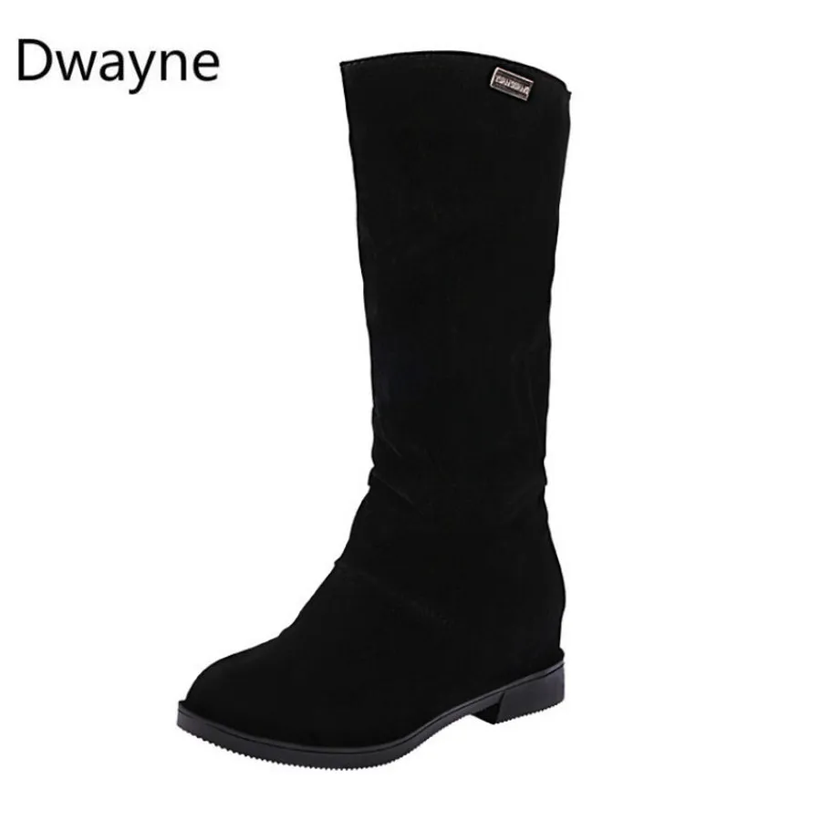 

Dwayne Low Heels Keep Warm Women Boots Mid-Calf Slip-On Boots Woman Stretch Fabric Female Autumn Winter Women Shoe Botas Mujer