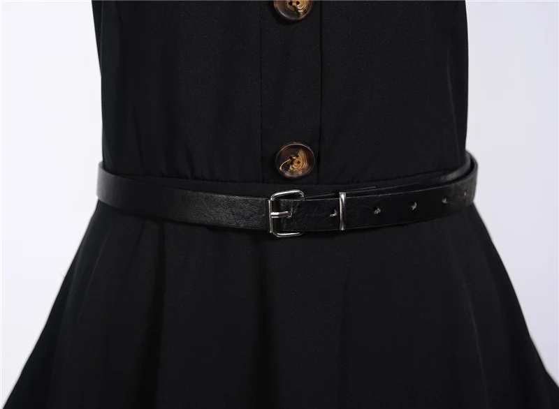 Kostlich Turn-down Collar Solid Color Dresses Hepburn Vintage Short Sleeve Dress Women Big Swing Dress S-2XL With Sashes (31)