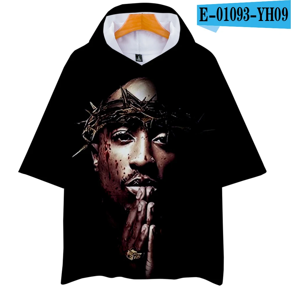 LUCKYFRIDAY 2Pac Rapper мужские футболки 3D Повседневная летняя модная футболка с коротким рукавом и капюшоном Harajuku уличная одежда в стиле хип-хоп - Цвет: one