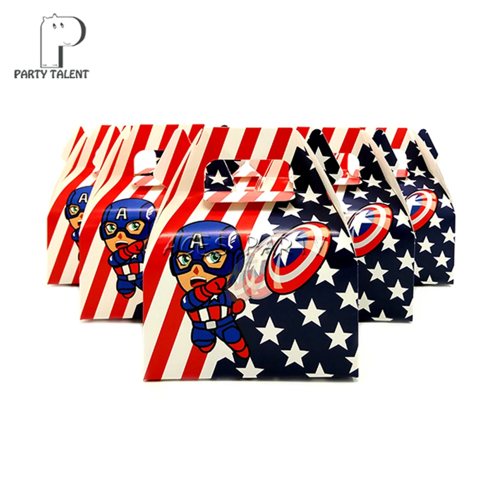 

24pcs/lot Candy Box Cake Box for Kids Heros Captain American Theme Party Baby Shower Party Decoration Party Favor Supplies