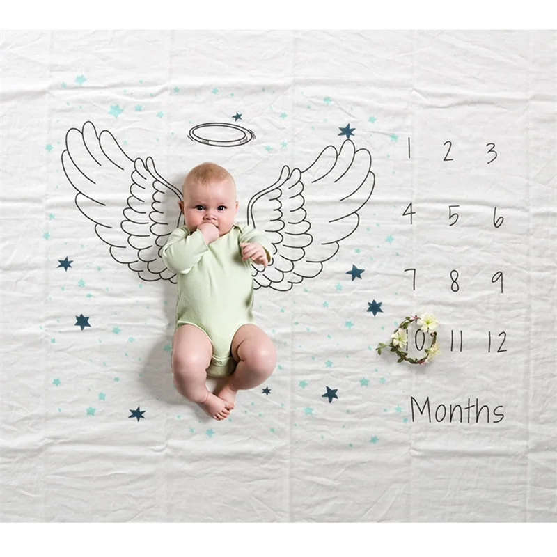 

Cute Cotton Infant Milestone Photo Props Background Blanket Baby Receiving Blanket Backdrop Calendar Bebe Photo Accessories