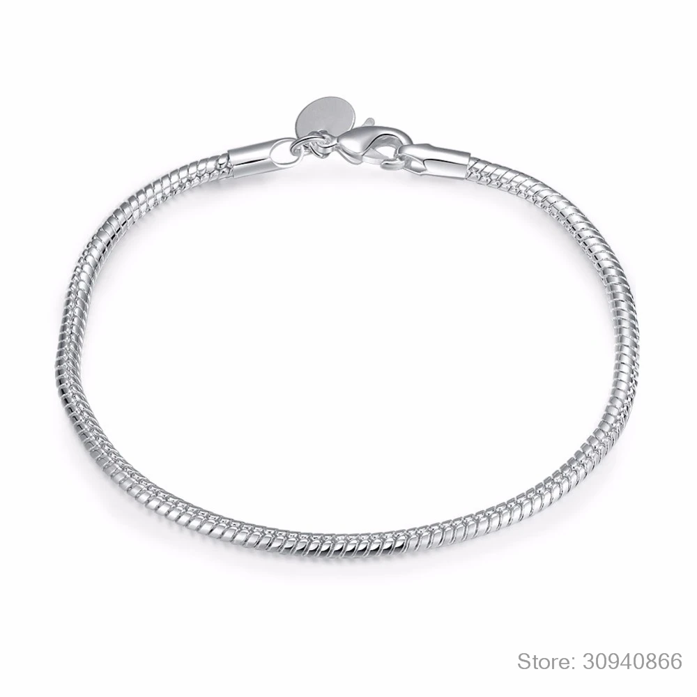 925 Sterling Silber Armband 3mm Schlange Knochen Armreif Damen Schmuck Geschenk.