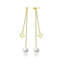 18K Yellow Gold 7.50-8.00mm Natural Cultured Freshwater Pearl Long Tassels Earring Drop Dangle Earrings For Women Wedding Bijoux 18K Yellow Gold 7.50-8.00mm Natural Cultured Freshwater Pearl Long Tassels Earring Drop Dangle Earrings For Women Wedding Bijoux