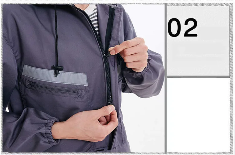 CCGK Work Clothing Hooded Overalls Men Women Long Sleeve Coveralls Reflective Stripe Repairman Machine Welding Worker Uniforms (14)