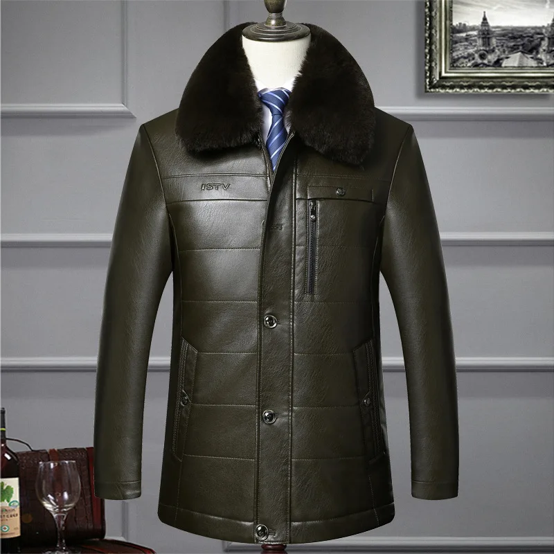 Plus Size 4XL Leather Coat Men Clothing Winter Thicken Style Wool Liner
