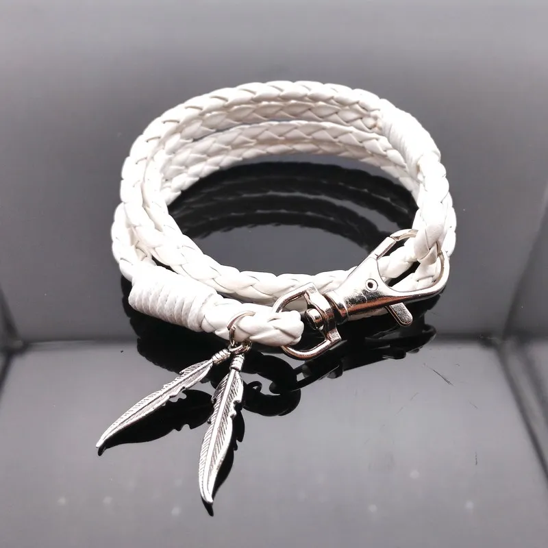 2017 New Fashion Brown Leather Bracelet Leisure Retro Multi Layer Leather Bracelets For Women Wristband White Bracelet Men Plant Leaf Hand Wrap Braided