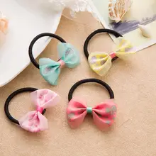 10 шт., четыре цвета, принт, лента с бантом, резинки, женские резинки, аксессуары для волос принцессы, милые кружевные Элегантные Модные для девочек