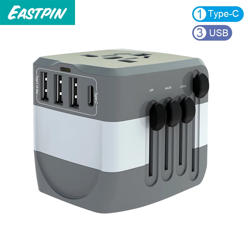 

2400W International Travel Power Adapter, Universal 1 Smart Type-C&3 USB All in One Power Plug Adapter for High Power Appliances
