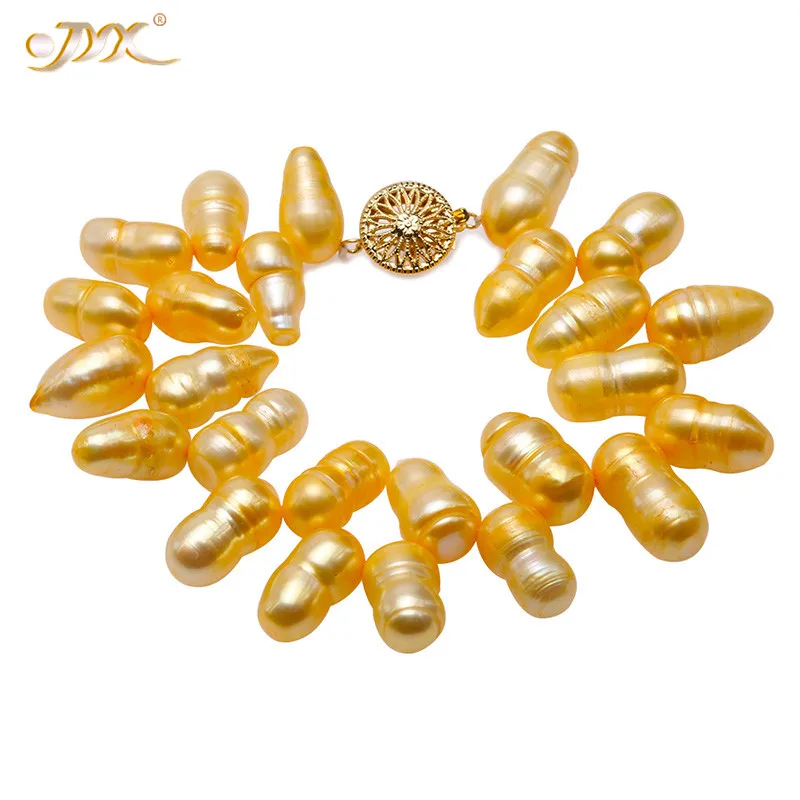 

JYX 2019 Amazing golden color natural freshwater pearls bracelet natural baroque bracelet unit style 7" gift
