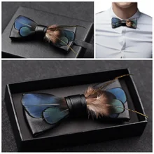 Новая модная Корейская мужская мужчина ручной работы шить хит перо кожа лук жениха замуж галстук-бабочка этап гостевой