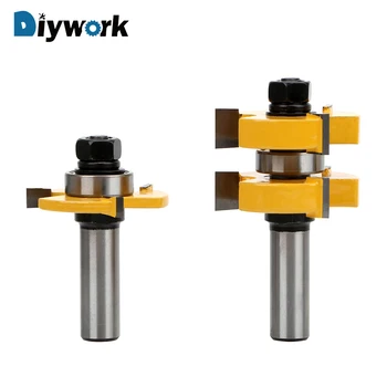 

DIYWORK 2 Bit Wood Milling Cutter Woodwork Shank 3-tooth T-type Tongue and Groove Router Bit Set 12.5mm
