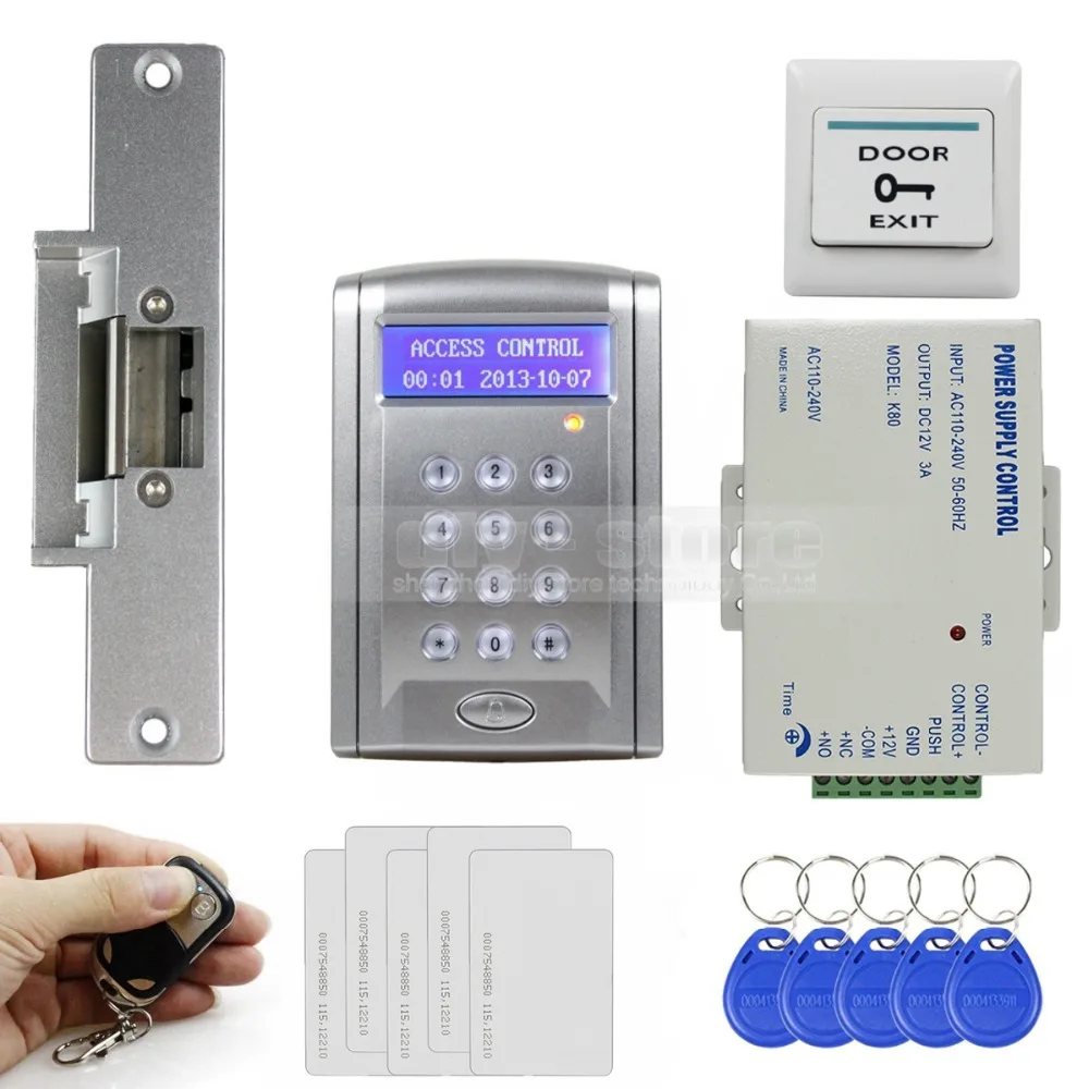 

DIYSECUR Remote Controlled ID Card Access Control Security System Kit With Doorbell Button + Strike Lock + 10 Free ID Cards